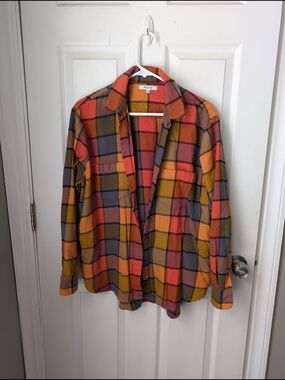 Madewell Plaid Shirt Jacket in Rust, Mustard & Navy